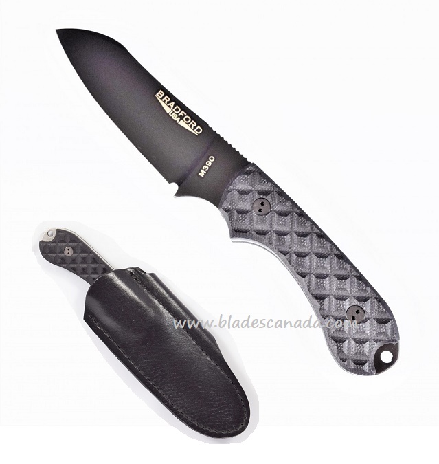 Bradford Guardian 3 Sheepsfoot Knife, M390 DLC, Black Textured G10, 3SF-001B-M390