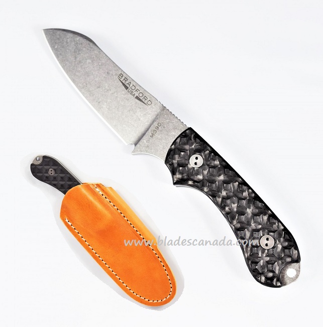 Bradford Guardian 3 Sheepsfoot Knife, M390 Stonewash, Textured Carbon Fiber, 3SF-014-M390