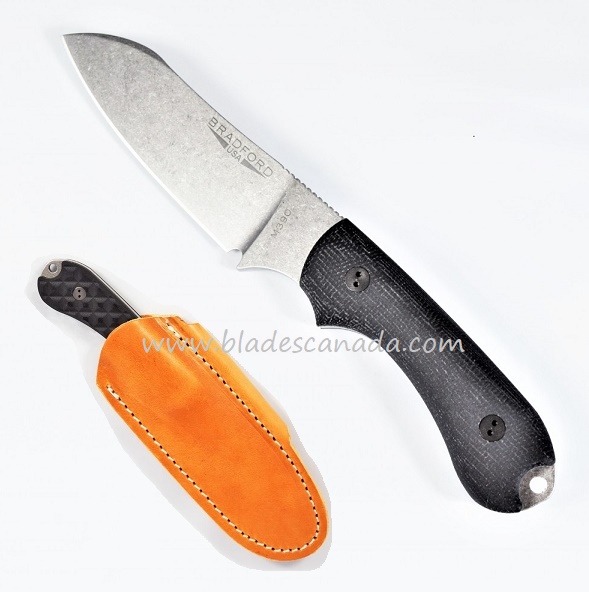 Bradford Guardian 3 Sheepsfoot Knife, M390 Stonewash, Black 3D Micarta, 3SF-101-M390