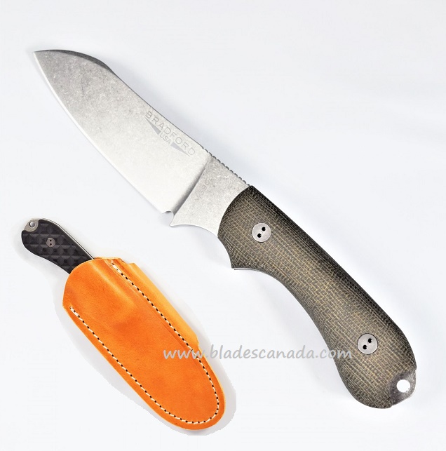 Bradford Guardian 3 Sheepsfoot Knife, M390 Stonewash, OD Green 3D Micarta, 3SF-102-M390