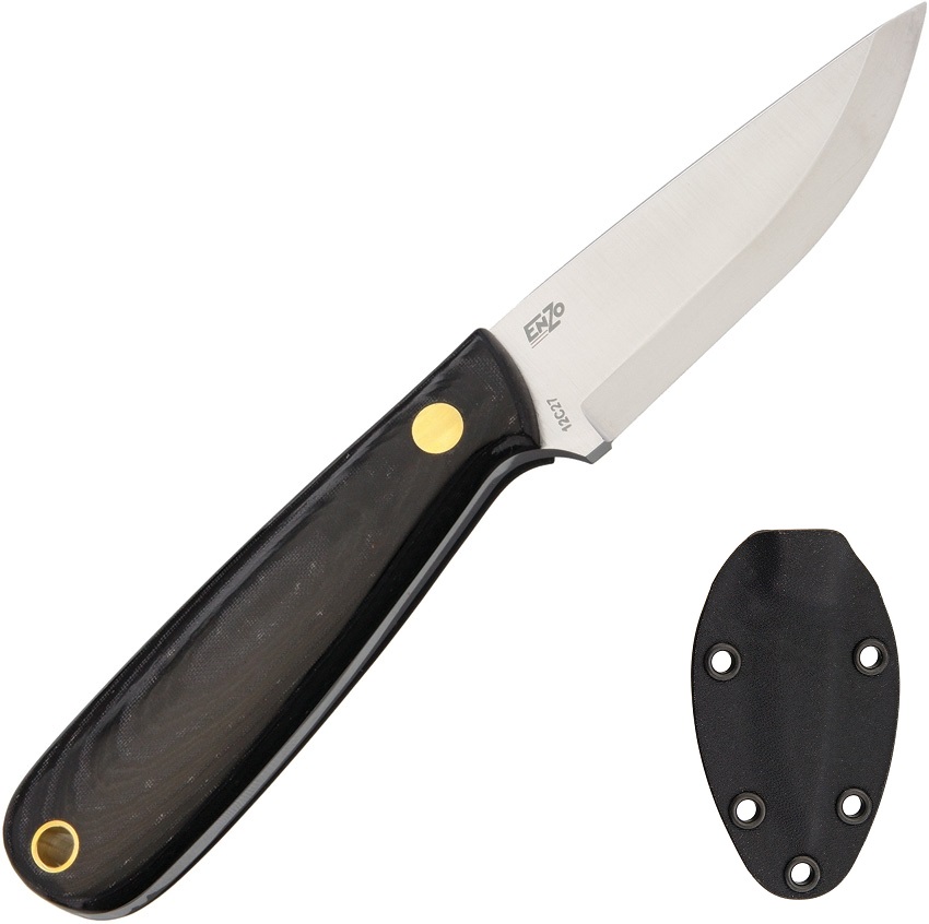 EnZo Necker 70 Fixed Blade Knife, 12C27 Sandvik Scandi, Micarta Black, BRI9807