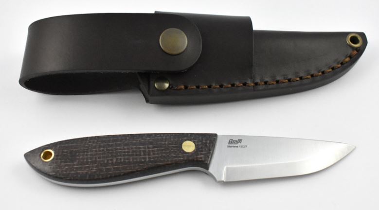 EnZo Bobtail 80 Fixed Blade Knife, 12C27 Sandvilk Scandi, Micarta Bison, BRI9954