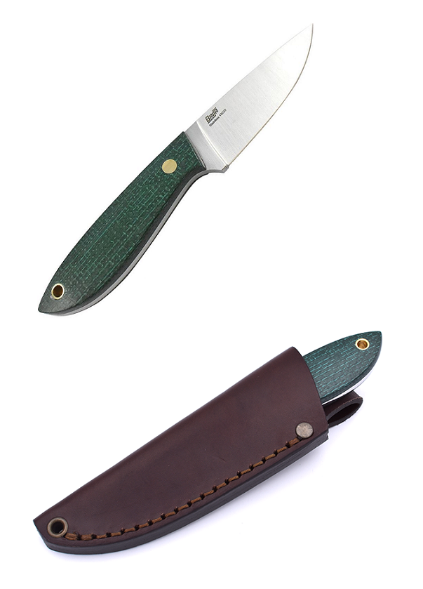 EnZo Bobtail 80 Fixed Blade Knife, 12C27 Sandvilk, Micarta Green, Left-Hand Sheath, BRI9957