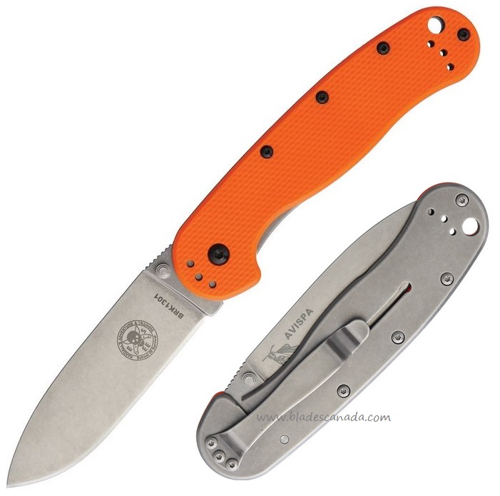 ESEE Avispa Framelock Folding Knife, AUS 8, GFN Orange/Stainless, BRK1301OR