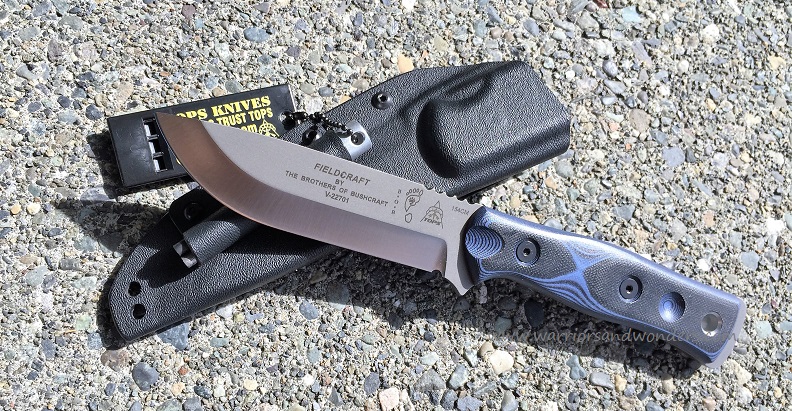 TOPS B.O.B. Hunter Fixed Blade Knife, 154CM, G10 Blue/Black, Kydex Sheath, BROS154BB
