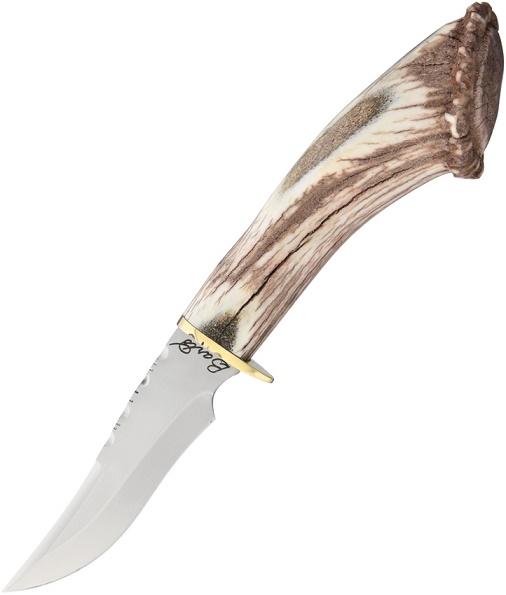 Barto Elk Antler Fixed Blade Knife, Leather Sheath, BRT003