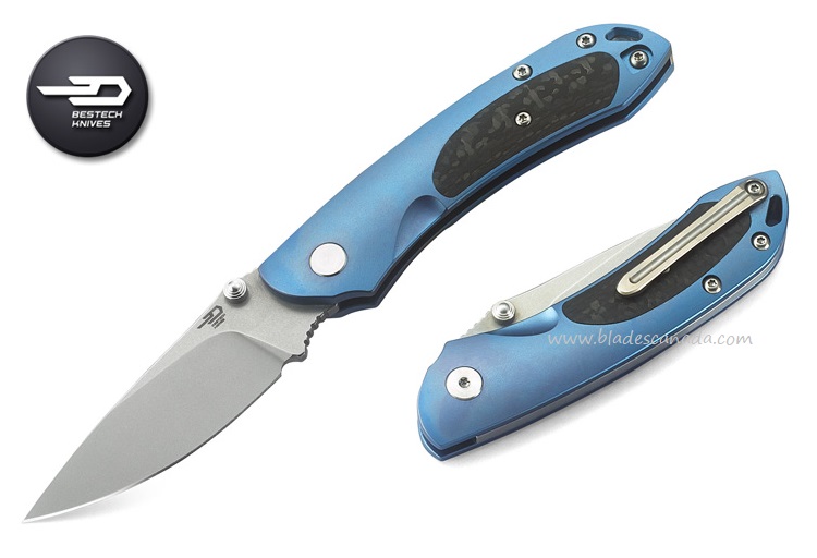 Bestech Junzi Slipjoint Folding Knife, S35VN, Titanium Blue/CF, BT1809D