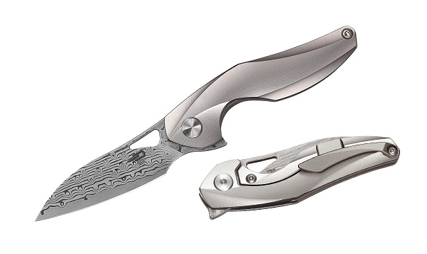 Bestech Isham Reticulan Flipper Framelock Knife, 2" Damascus Blade, Titanium, BT1810G