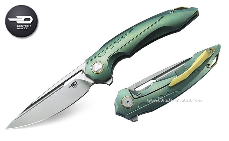 Bestech Ornetta Flipper Framelock Knife, M390, Titanium Green, BT1811B