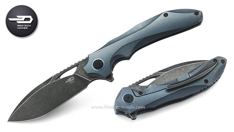 Bestech Eskra Flipper Framelock Knife, M390, Titanium Blue, BT1813B