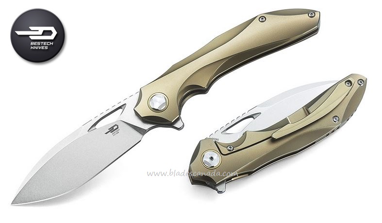 Bestech Eskra Flipper Framelock Knife, M390, Titanium Gold, BT1813D
