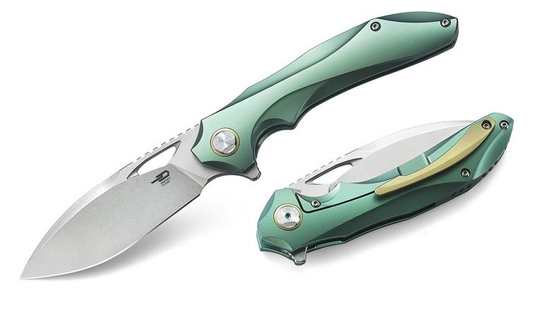 Bestech Eskra Flipper Framelock Knife, M390, Titanium Green, BT1813E
