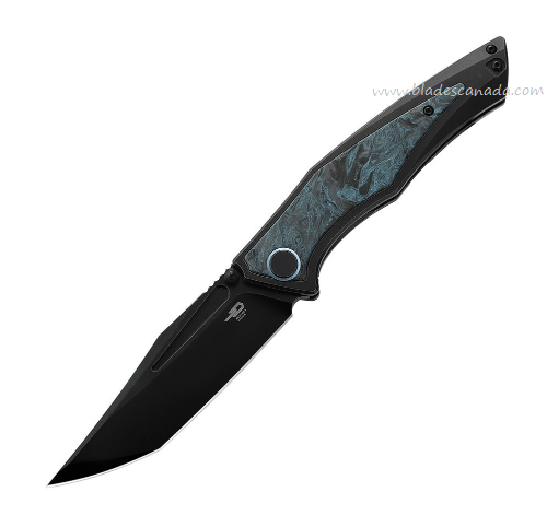 Bestech Togotta Framelock Folding Knife, M390, Titanium with Carbon Fiber Black/Blue, BT2102H