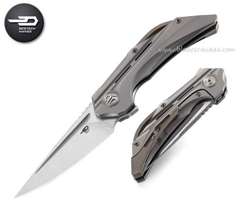 Bestech Vigil Flipper Framelock Knife, M390 Satin, Titanium Grey, BT2201A