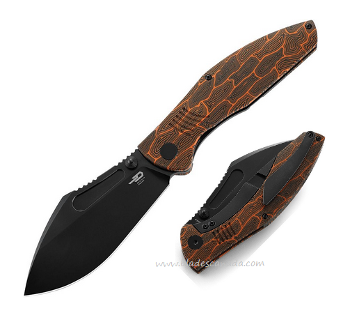 Bestech Lockness Framelock Folding Knife, M390 Black, Damascus G10 Orange/Titanium, BT2205C