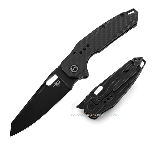 Bestech Nyxie Flipper Framelock Knife, S35VN Black, Titanium Black/Carbon Fiber, BT2209D