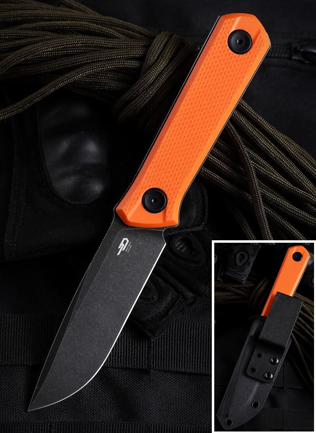 Bestech Hedron Fixed Blade Knife, D2, G10 Orange, Kydex Sheath, BFK02C