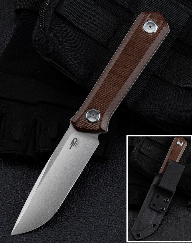 Bestech Hedron Fixed Blade Knife, D2, Micarta Brown, Kydex Sheath, BFK02D - Click Image to Close