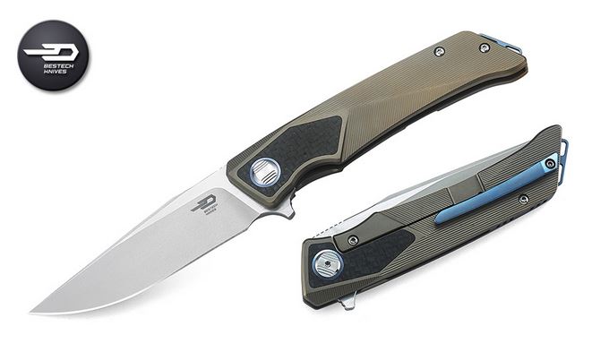 Bestech Sky Hawk Flipper Framelock Knife, S35VN Two-Tone, Titanium/CF, BT1804D
