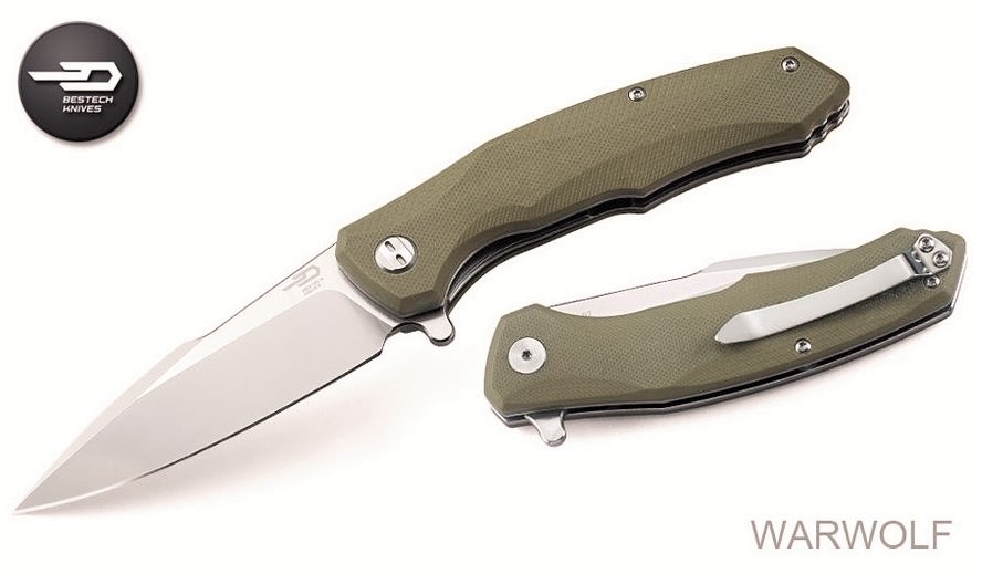 Bestech Warwolf Flipper Folding Knife, D2 Two-Tone, G10 Tan, BG04C