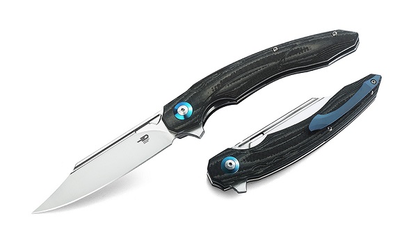 Bestech Fanga Flipper Folding Knife, D2 Clip Point, G10 Beige/Carbon Fiber, BG18D - Click Image to Close