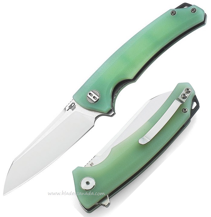 Bestech Texel Transparent Flipper Folding Knife, D2 Two-Tone, G10 Jade, BG21B-1 - Click Image to Close