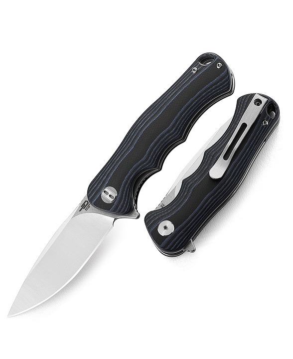 Bestech Bobcat Flipper Folding Knife, D2 Two-Tone, G10 Black/Blue, BG22D-1