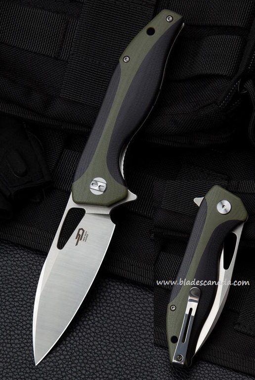Bestech Komodo Flipper Folding Knife, D2, G10 Green/Black, BG26A
