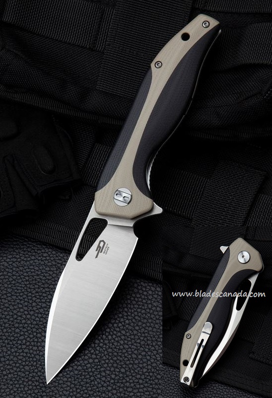 Bestech Komodo Flipper Folding Knife, D2 Sheepsfoot, G10 Tan/Black, BG26B