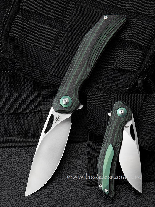 Bestech Falko Flipper Folding Knife, 154CM, G10 Green/CF, BL01C
