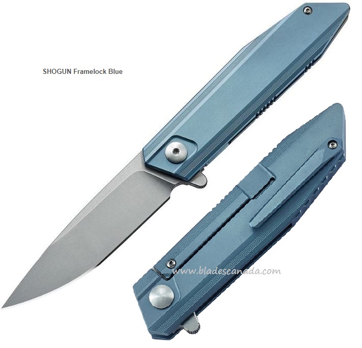 Bestech Shogun Flipper Framelock Knife, S35VN, Titanium Blue, BT1701B - Click Image to Close