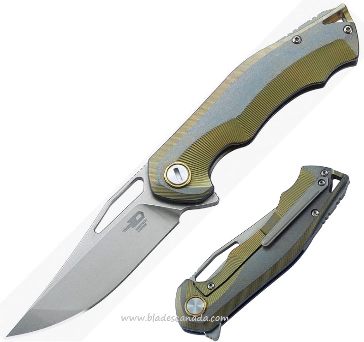 Bestech Tercel Flipper Framelock Knife, S35VN, Titanium Blue/Gold, BT1708A