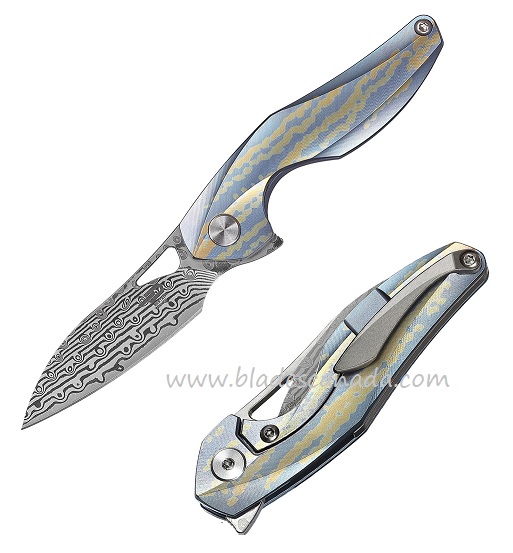 Bestech Isham Reticulan Flipper Framelock Knife, Damascus, Titanium, Kydex Sheath, BT1810L - Click Image to Close