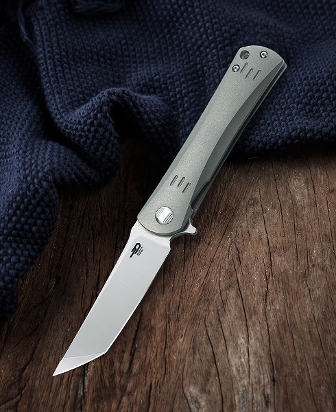 Bestech Kendo Flipper Framelock Knife, S35VN Tanto Two-Tone, Titanium Grey, BT1903A