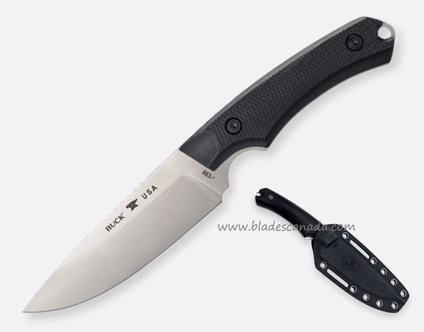Buck Alpha Guide Elite Fixed Blade Knife, MagnaCut, Black G10, Kydex Sheath, 0663BKS