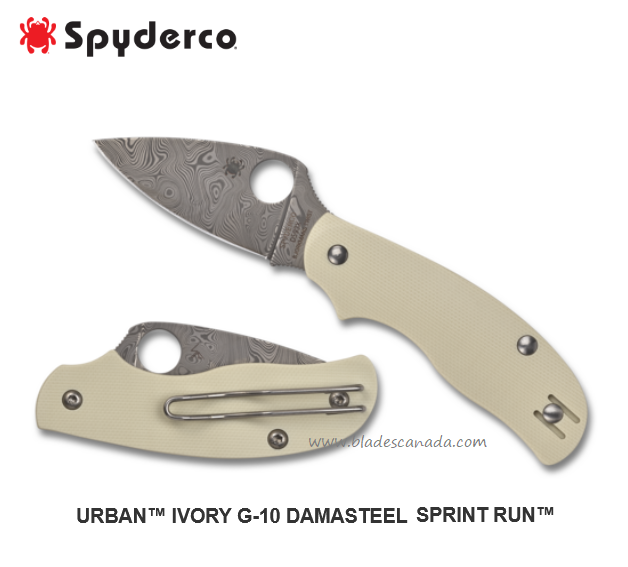 Spydcerco Urban Slipjoint Folding Knife, Damasteel, G10 Ivory, Sprint Run, C127GPIVD