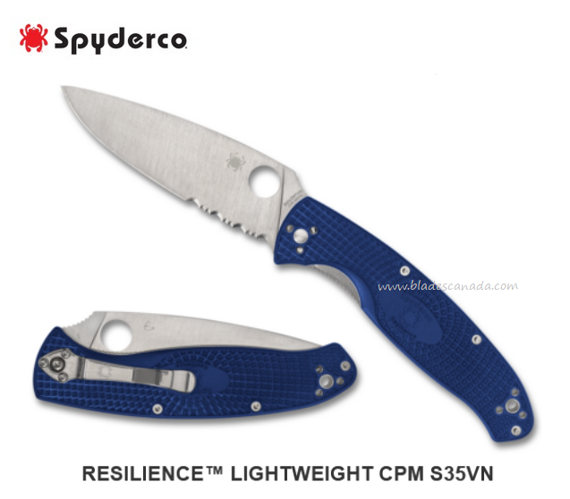 Spyderco Resilience Folding Knife, CPM S35VN Serrated, FRN Blue, C142PBL
