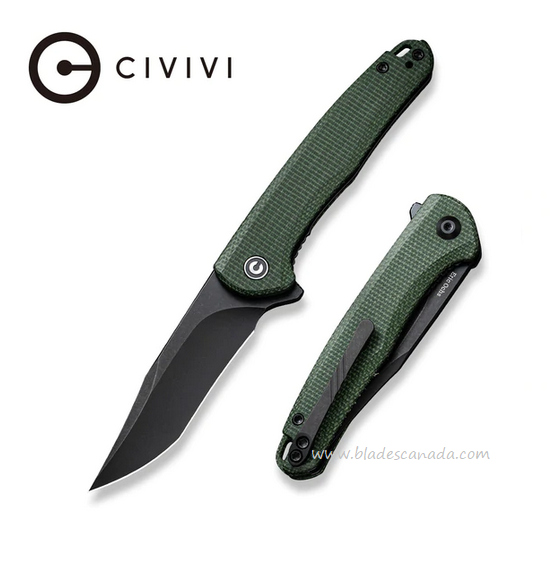 Civivi Mini Sandbar Flipper Folding Knife, Nitro-V Black, Micarta Green, C20011-3
