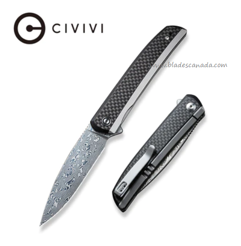 CIVIVI Savant Flipper Framelock Knife, Damascus, Carbon Fiber, 20063B-DS1