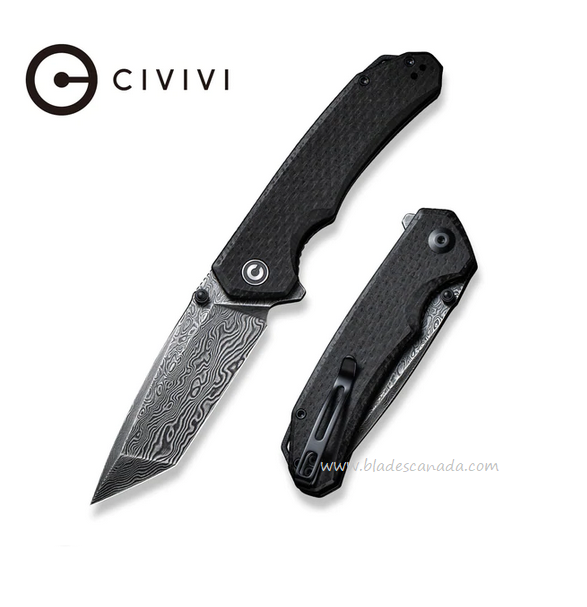 Civivi Brazen Flipper Folding Knife, Damascus, Micarta Black, C2023DS-1