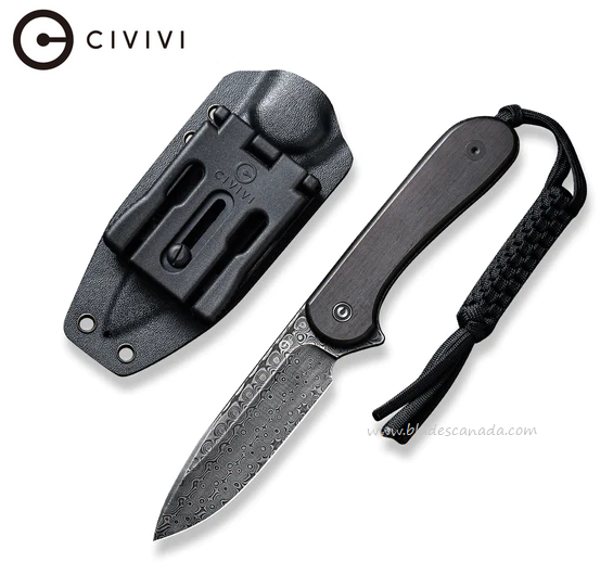 CIVIVI Elementum Fixed Blade Knife, Damascus, Black Wood, 2105-DS1