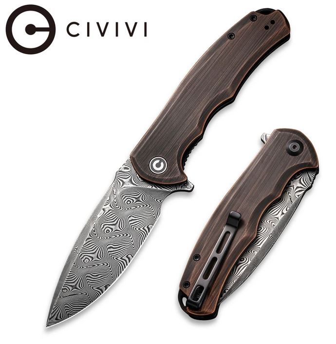 CIVIVI Praxis Flipper Folding Knife, Damascus Blade, Copper Black, 803DS-3