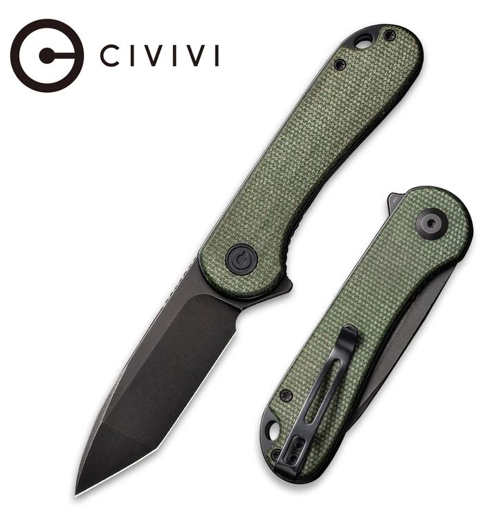 CIVIVI Elementum Tanto Flipper Folding Knife, D2 Black, Micarta Green, 907TE - Click Image to Close