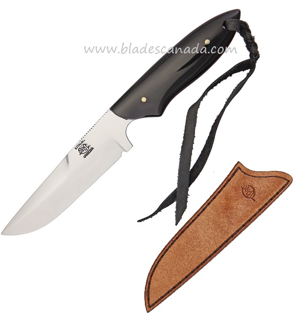 Citadel Midnight Fixed Blade Knife, DNH7 Steel, Buffalo Horn, Leather Sheath, KC4213