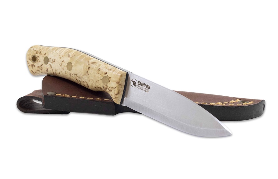 Casstrom No.10 SFK Fixed Blade Knife, 14C28N, Curly Birch, Leather Sheath, 13108