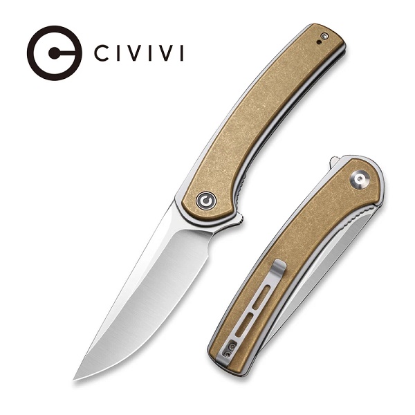 CIVIVI Asticus Flipper Folding Knife, D2, Brass Handle, 2002E - Click Image to Close