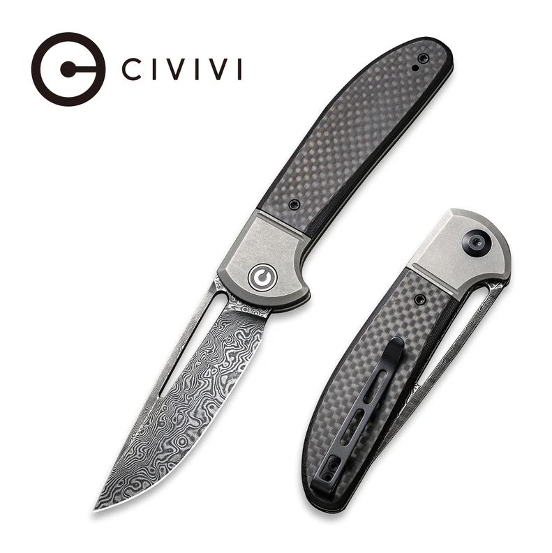 CIVIVI Trailblazer XL Slipjoint Folding Knife, Damascus, Carbon Fiber/G10/Stainless, 2101DS-1