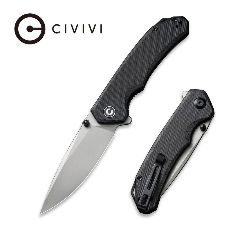 CIVIVI Brazen Flipper Folding Knife, 14C28N, G10 Black, 2102C