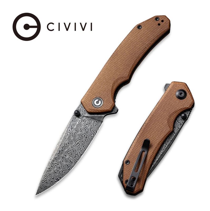 CIVIVI Brazen Flipper Folding Knife, Damascus Blade, Micarta, 2102DS-1