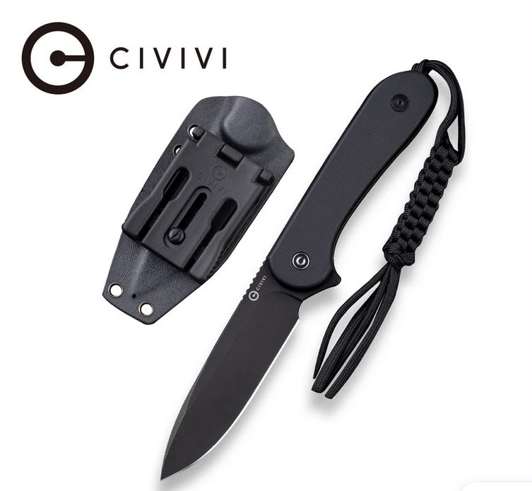 CIVIVI Elementum Fixed Blade Knife, D2, G10 Black, Kydex Sheath, 2105A